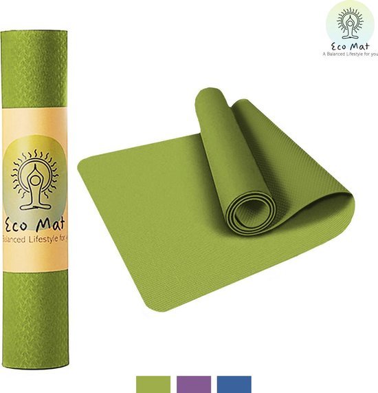 eco yoga mat inclusief draagriem anti slip extra dik 6 mm 183 x 61 1