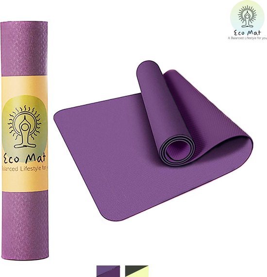 eco yoga mat inclusief draagriem anti slip extra dik 6 mm 183 x 61