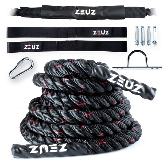 zeuz 9 meter battle rope inclusief bevestigingsmateriaal training touw