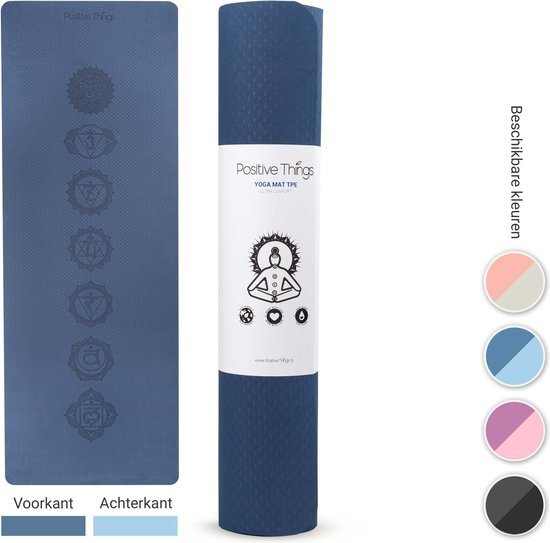 positive things yoga mat tpe blue 6mm dik yoga mat blauw trainingsmat