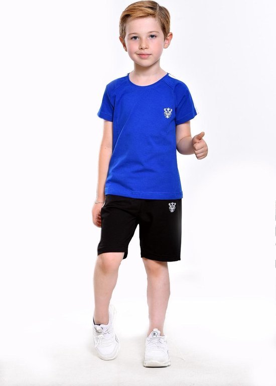 sportkleding set gympak t shirt en korte broek 134 140 jongens blauw