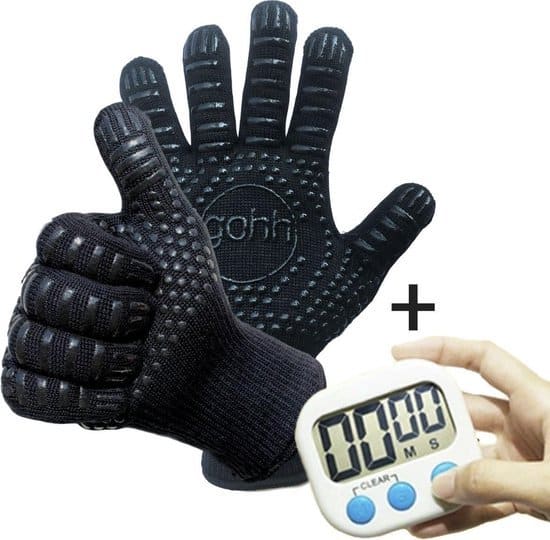 gohh 2 bbq handschoenen gemaakt van aramide en kevlar en 1 digitale kookwekker