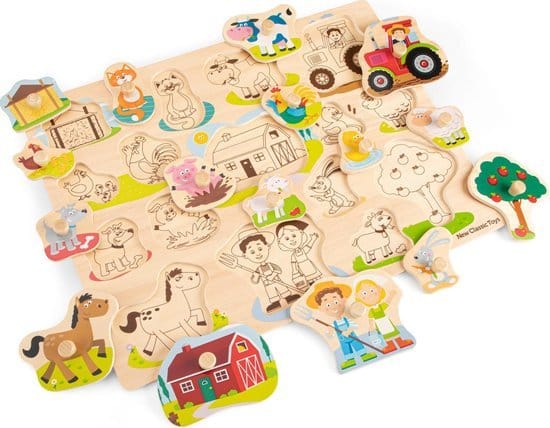 new classic toys grote houten legpuzzel boerderijdieren 16 puzzelstukjes 1 1