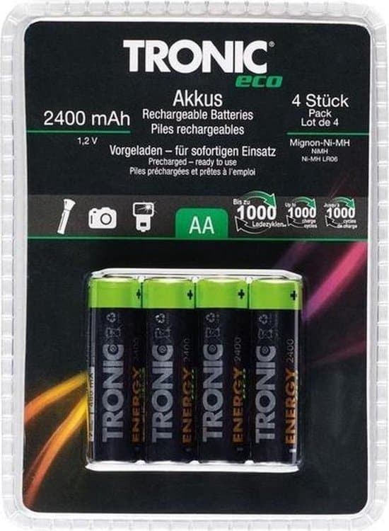 oplaadbare batterijen aa 4 stuks 2400mah tronic eco