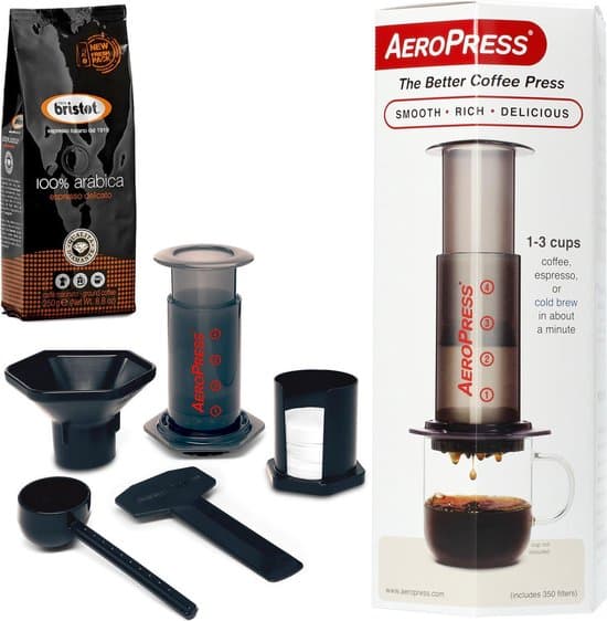 aeropress coffee maker bristot 100 arabica gemalen koffie 250gr
