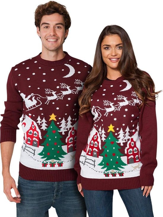 foute kersttrui dames heren christmas sweater gezellig kerstlandschap