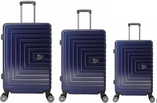 3 delige kofferset polycarbonaat 360 graden draaiwielen navy blauw