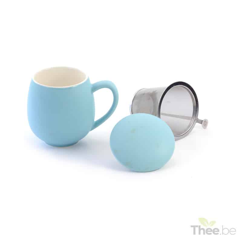 blauwe theetas met filter en deksel 0 35l