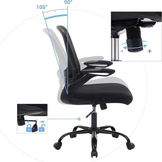 bureaustoel ergonomisch met opklapbare armleuningen kunststof zwart