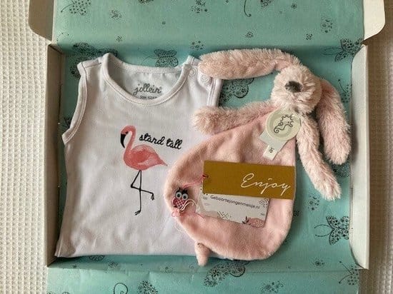 geboortejongenmeisjenl klein brievenbusgeschenk cadeaupakket baby meisje