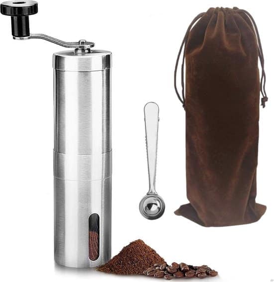 handmatige koffiemolen koffie grinder incl tas lepel borstel