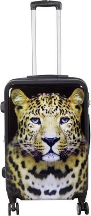 lichtgewicht reiskoffer polycarbonaat met unieke print leopard 68 cm