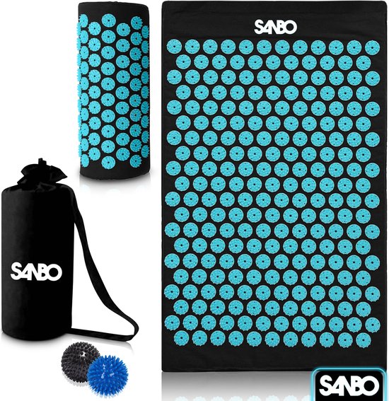sanbo acupressuur mat met kussen 68x42x2cm spijkermat incl gratis app 1 2