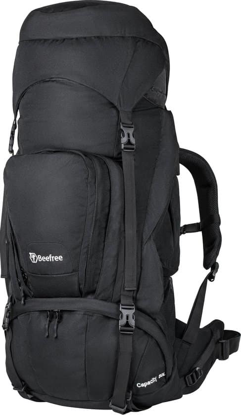 beefree backpack rugzak 80 liter inclusief regenhoes zwart