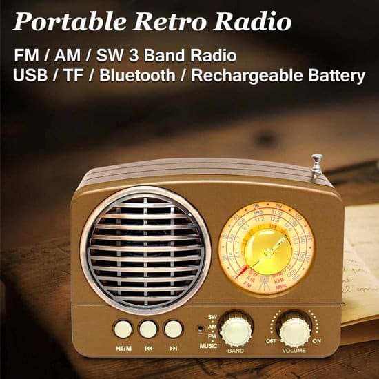 draagbare vintage retro radio bluetooth speaker am sw fm tf card slot usb bruin