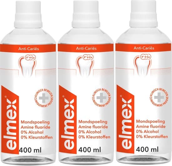 elmex anti caries mondwater 3x 400 ml voordeelverpakking