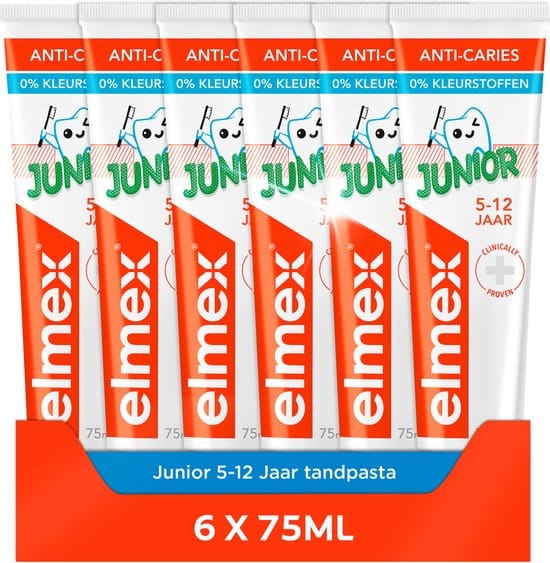 elmex junior 5 12 jaar kindertandpasta 6 x 75ml voordeelverpakking