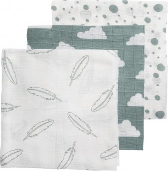 meyco feather clouds dots 3 pack hydrofiele luiers 70 x 70 cm jade wit