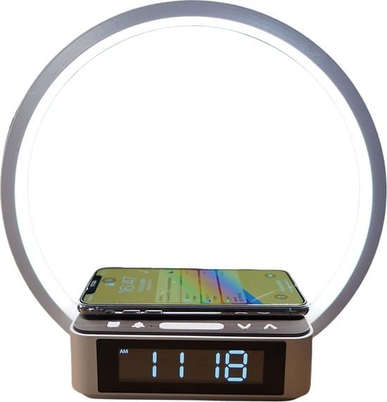 4 in 1 wake up light digitale wekker draadloze oplader nachtlamp van zedar
