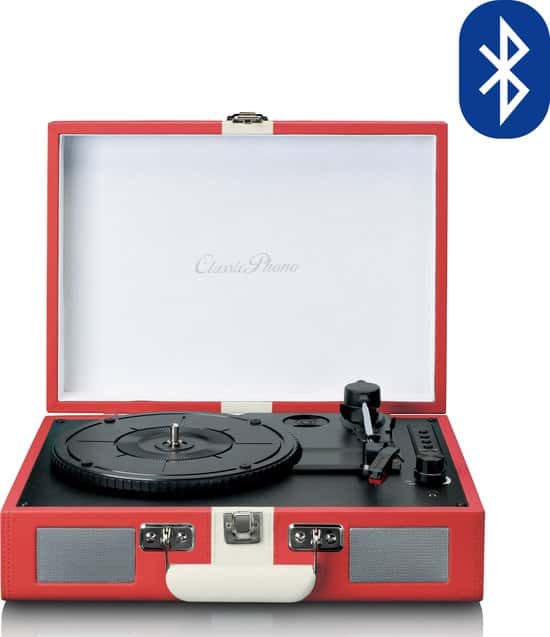 classic phono tt 110 platenspeler met bluethooth en speakers rood