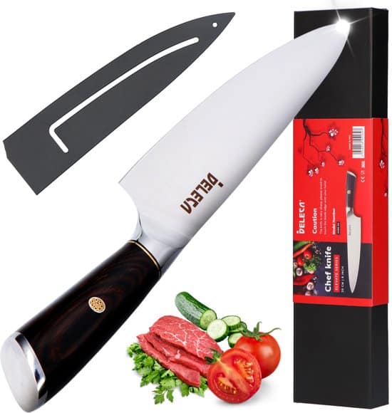 deleca professioneel rvs koksmes 20 cm met luxe geschenkdoos chef knife