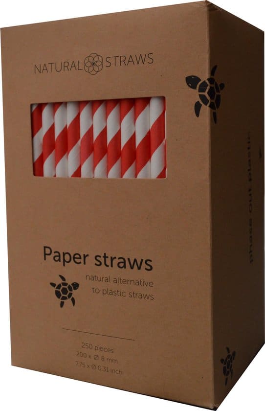 natural straws papieren rietjes rood gestreept 250 stuks 100