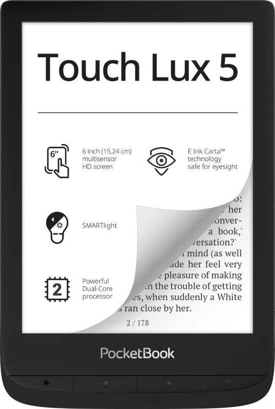 pocketbook touch lux 5 e book reader touchscreen 8 gb wi fi black