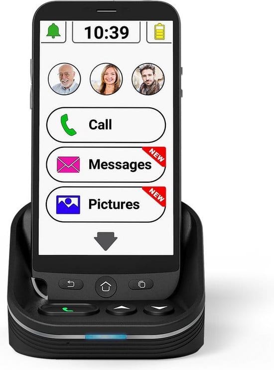 amplicomms m50 senioren smartphone mobiele telefoon eenvoudig opladen