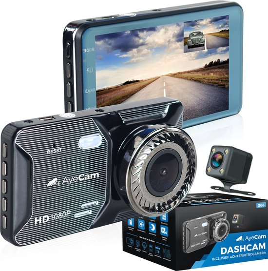 ayecam dashcam pro voor en achter auto camera full hd nachtvisie