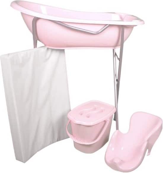 babybadset mamaloes badset roze met witte badstandaard 31665