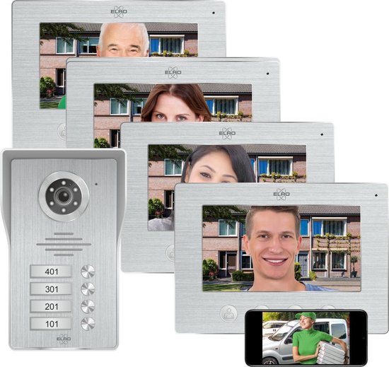 elro dv477ip4 wifi ip video deur intercom 4 appartementen met 4x 7 inch