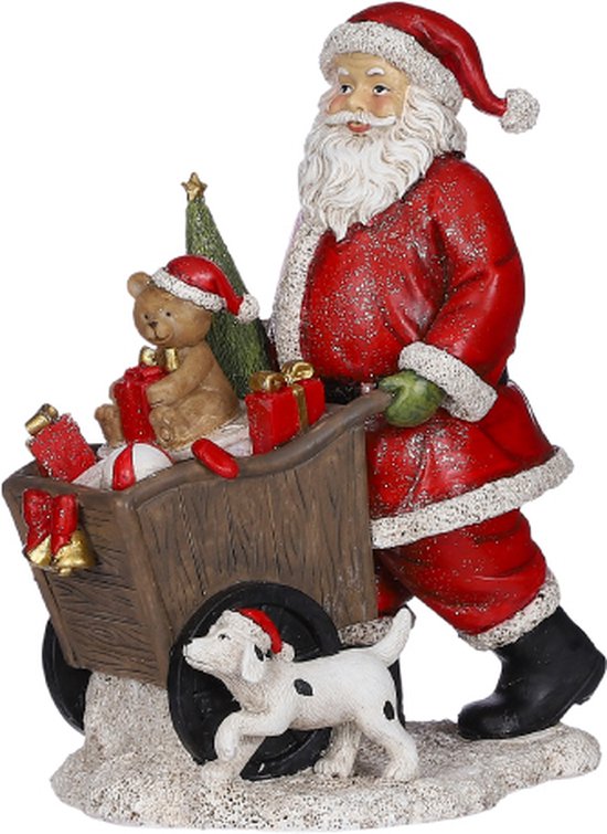 house of seasons kerstman met kruiwagen rood 16 x 10 x 20cm