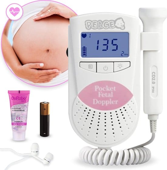 peace doppler baby hartje monitor hartslag meter roze inclusief