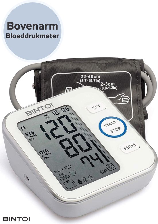bintoi bx200 bloeddrukmeter bovenarm hartslagmeter incl opbergtas en