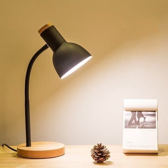 bureaulamp leeslamp spaarlamp meegeleverd hout metaal zwart e27