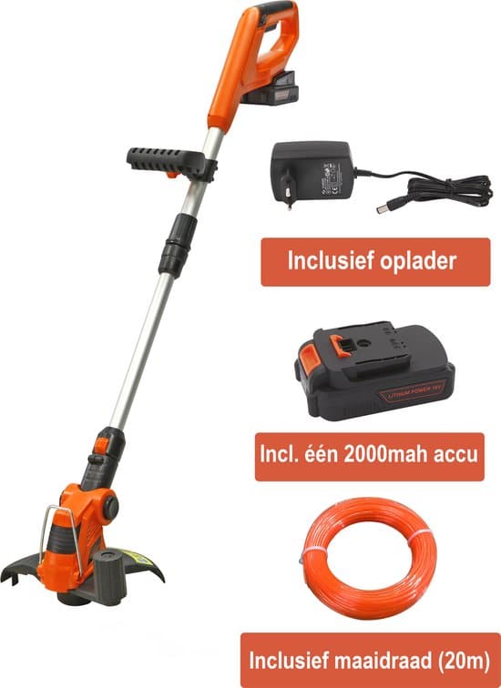 kibani accu grastrimmer 18v inclusief 2000mah li ion accu en 20m maaidraad