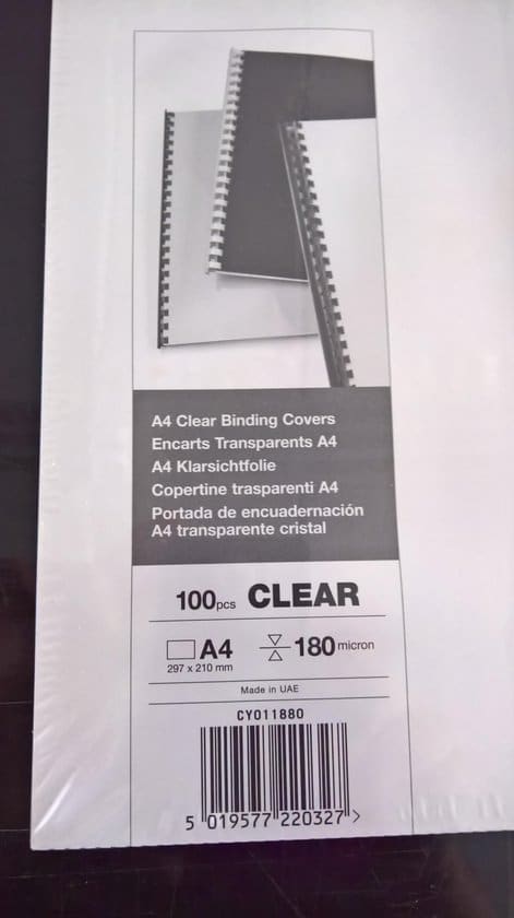 a4 180 micron helder bindomslag clear binding cover encarts transparents