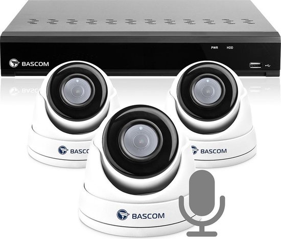 bascom camerasysteem met 3 beveiligingscamera s en een recorder full hd