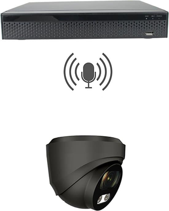 beveiligingscamera set 1x sony 5mp ip dome camera zwart met geluidsopname