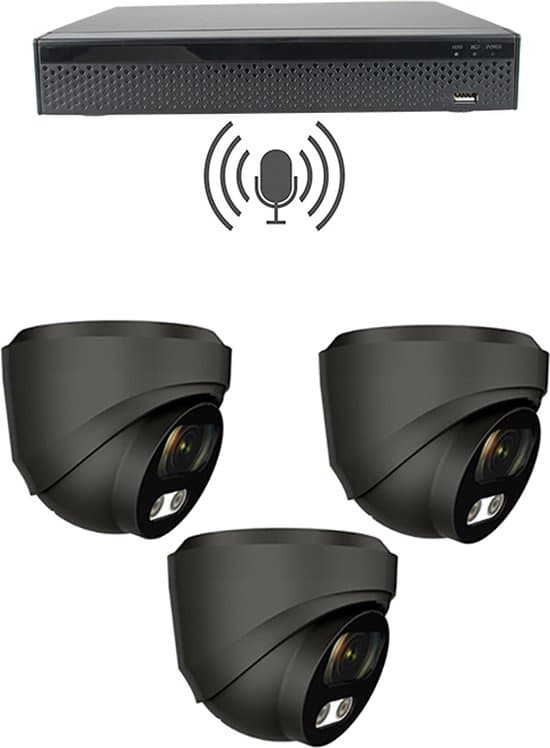 beveiligingscamera set 3x sony 5mp ip dome camera zwart met geluidsopname