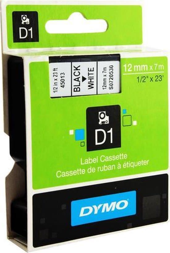 dymo d1 labeltape 45013 12 mm x 7 m zwart wit