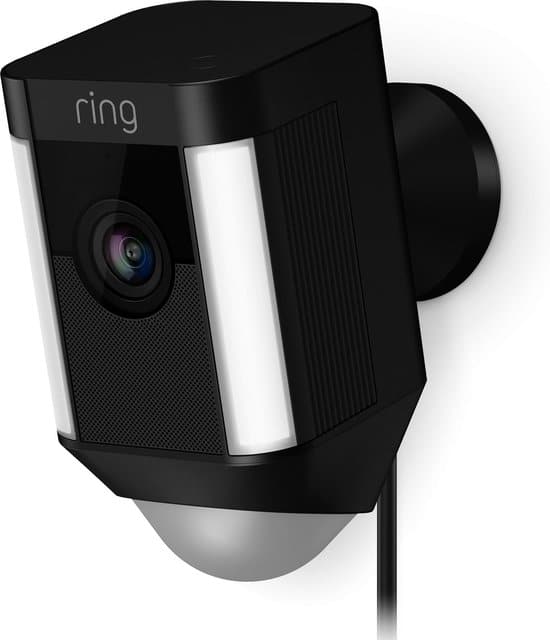 ring spotlight cam plug in beveiligingscamera bedraad zwart