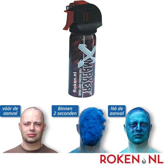 smurfenspray x marker blauwe spray zelfverdediging