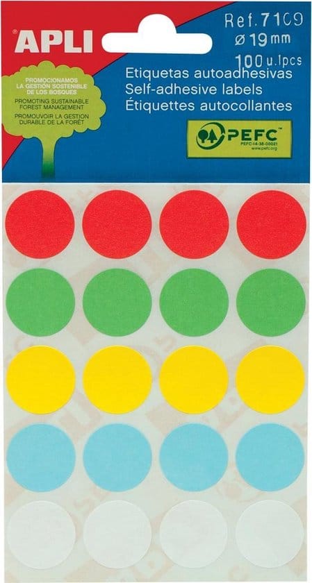 apli ronde etiketten in etui diameter 19 mm geassorteerde kleuren 100 1