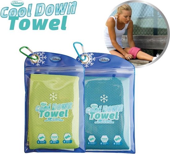 cool down towel green blue in bag