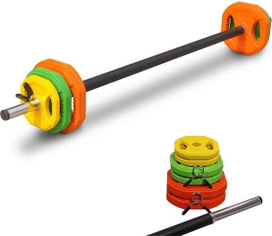 rubber dualgrip aerobic pump set 20 kg halterset barbell met dual grip