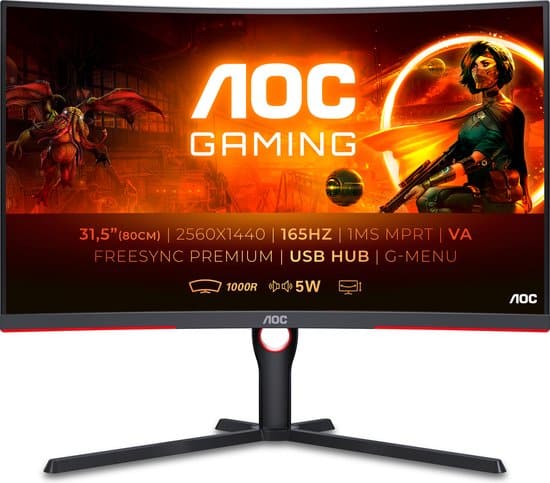 aoc g3 cq32g3su qhd va curved 165hz gaming monitor 32 inch