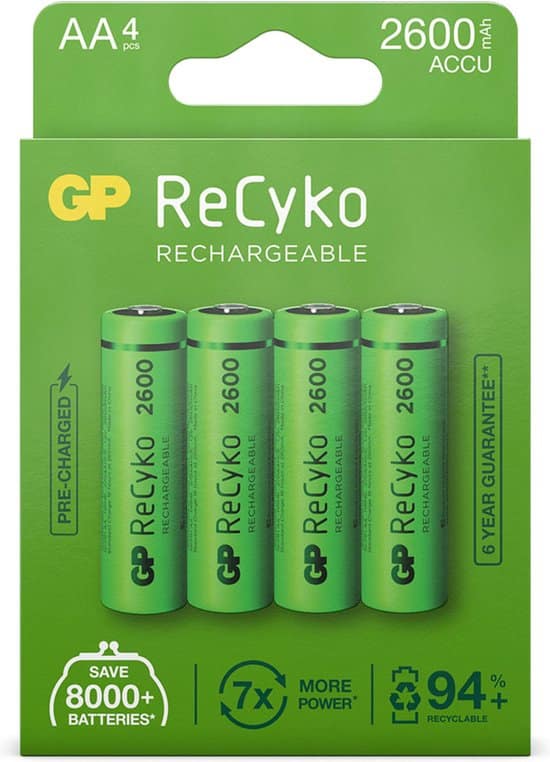 gp recyko oplaadbare aa batterijen 2600 mah 4 st 120270aahcbc4