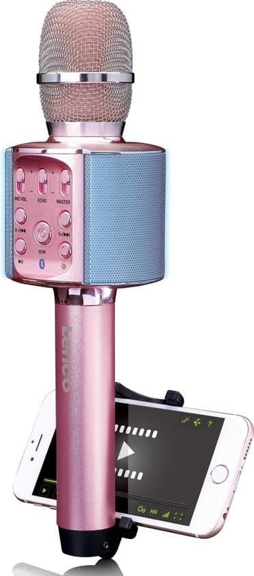 lenco bmc 090pk bluetooth karaoke microfoon met speaker en verlichting roze 1