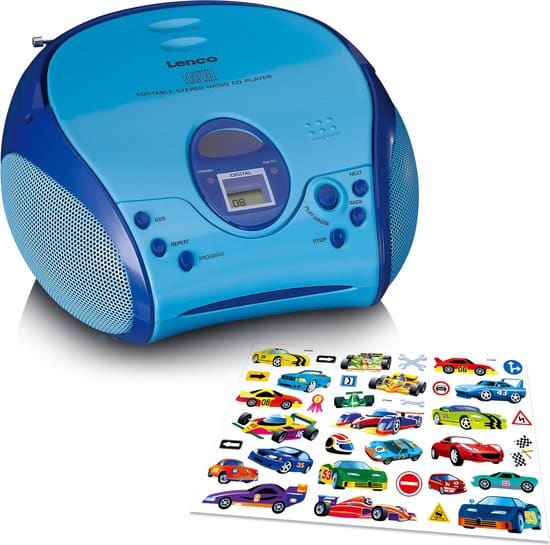 lenco scd 24 kids radio cd speler met aux uitgang en sticker set blauw